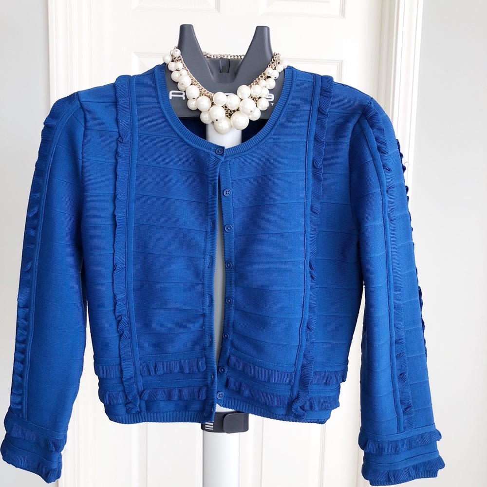 Yigal Azroüel Ruffle Trim Royal Blue Cardigan L